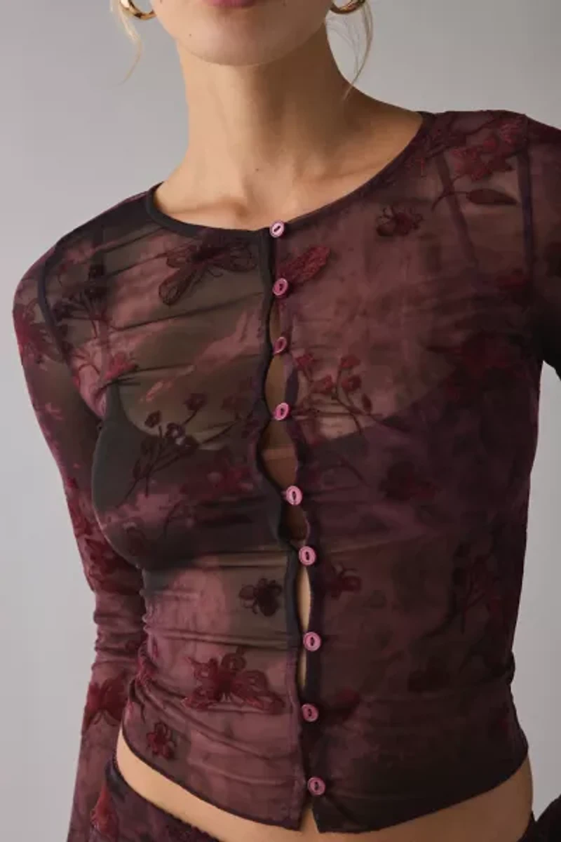 Kiss The Sky Reya Button Up Long Sleeve Sheer Mesh Top