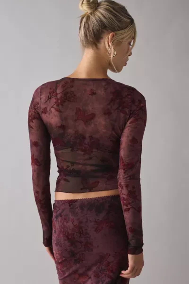 Kiss The Sky Reya Button Up Long Sleeve Sheer Mesh Top