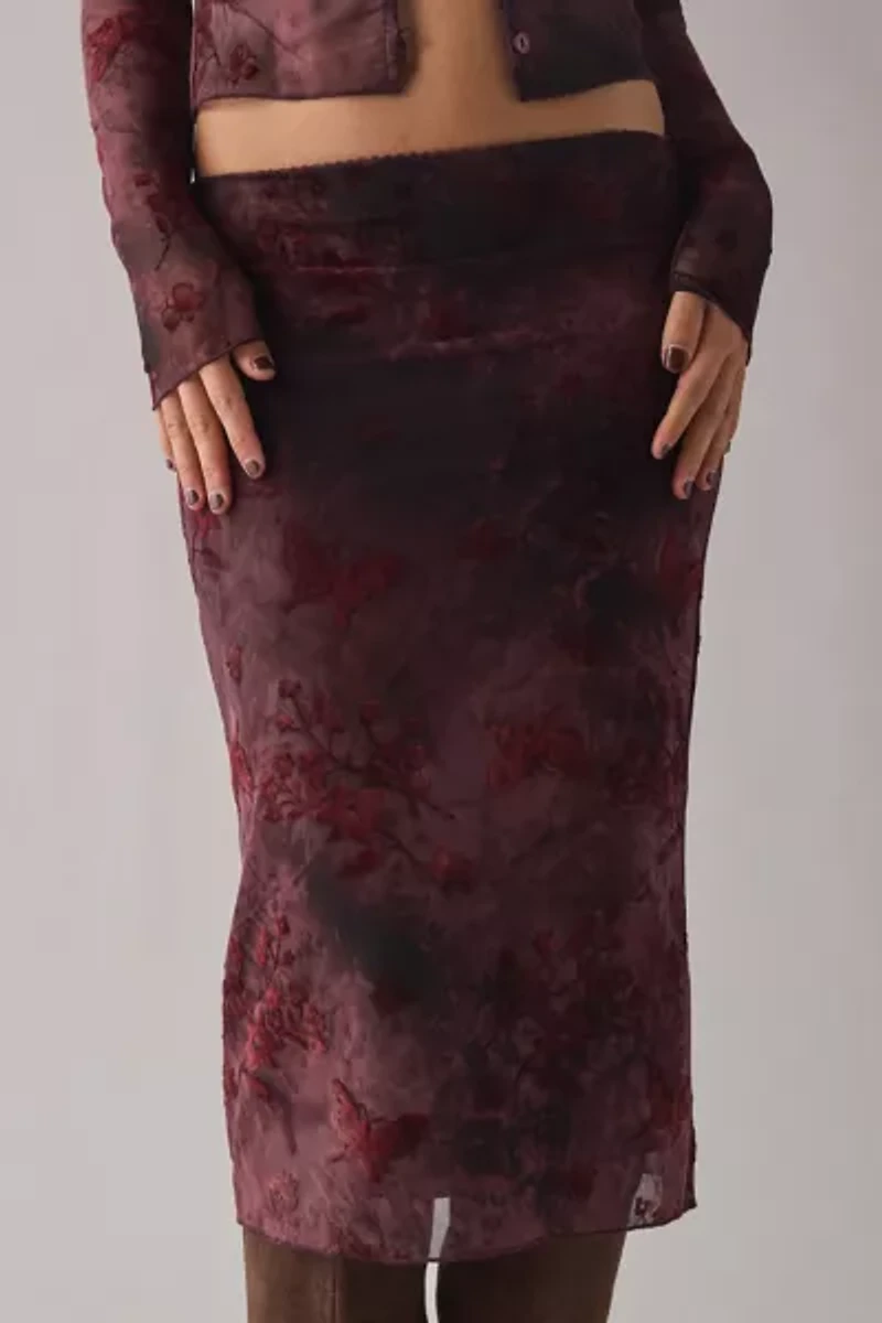 Kiss The Sky Reya Low-Rise Mesh Slip Midi Skirt