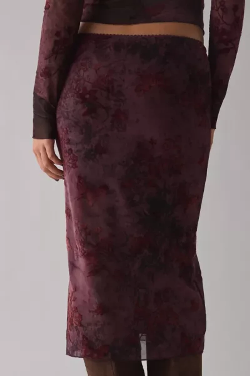 Kiss The Sky Reya Low-Rise Mesh Slip Midi Skirt