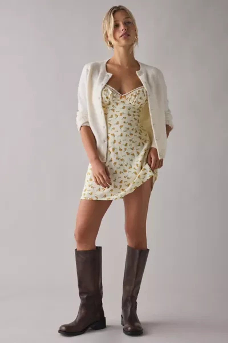 Kiss The Sky Piper Lace Trim Floral Slip Mini Dress