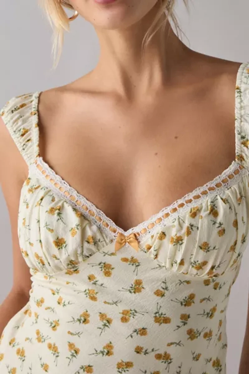 Kiss The Sky Piper Lace Trim Floral Slip Mini Dress