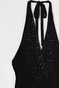 Vintage Y2k Rhinestoned Halter Mini Dress