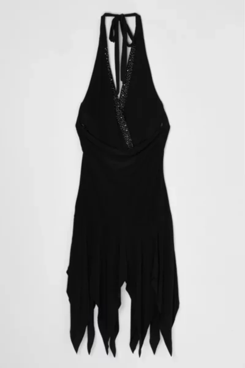 Vintage Y2k Rhinestoned Halter Mini Dress