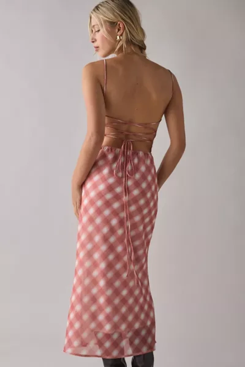 Kiss The Sky Mercer Plaid Tie-Back Maxi Dress