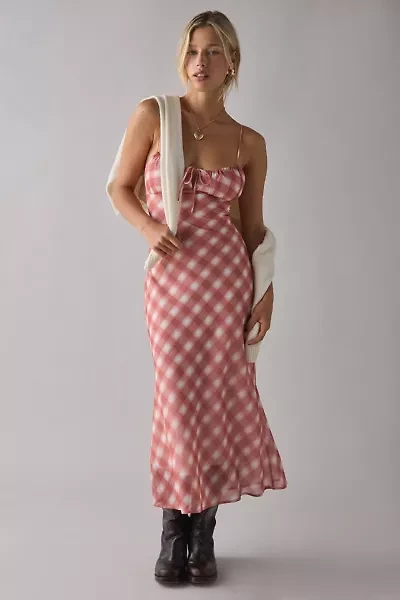 Kiss The Sky Mercer Plaid Tie-Back Maxi Dress