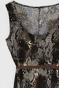 Vintage Y2k Sequined Animal Printed Midi Dress