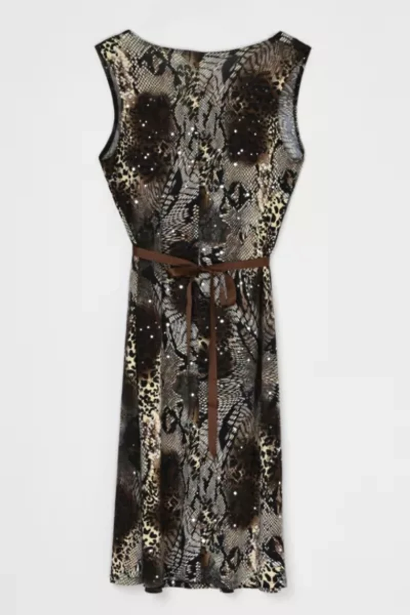 Vintage Y2k Sequined Animal Printed Midi Dress