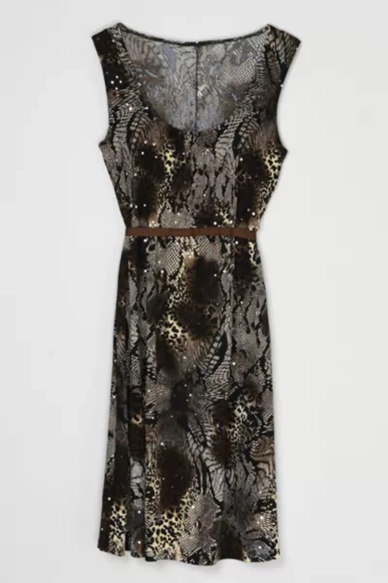 Vintage Y2k Sequined Animal Printed Midi Dress