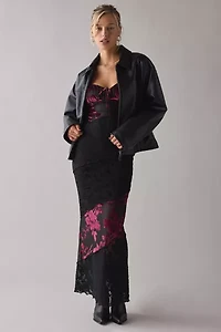 Kiss The Sky Alessandra Spliced Flocked Floral+ Lace Slip Maxi Dress