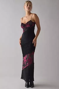 Kiss The Sky Alessandra Spliced Flocked Floral+ Lace Slip Maxi Dress