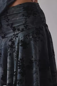 UO Hazel Burnout Floral Asymmetric Hanky Hem Mini Skirt