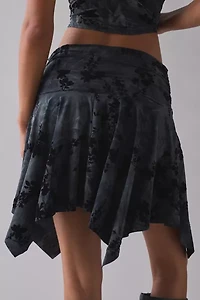 UO Hazel Burnout Floral Asymmetric Hanky Hem Mini Skirt