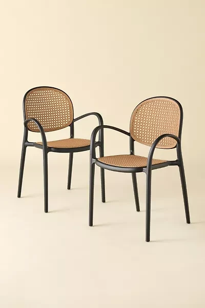 Olivia Woven Plastic Cane Outdoor Dining Chair - Set Of 2