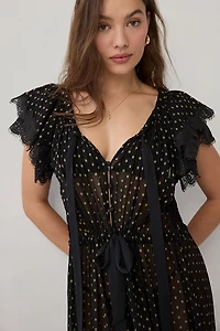 For Love & Lemons Liz Lurex Polka Dot Sheer Chiffon Long Robe