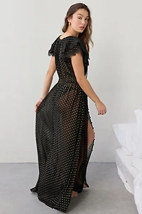 For Love & Lemons Liz Lurex Polka Dot Sheer Chiffon Long Robe