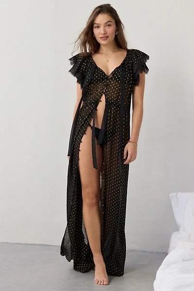 For Love & Lemons Liz Lurex Polka Dot Sheer Chiffon Long Robe