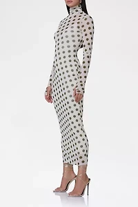 AFRM Shailene Birch Dot Mesh Bodycon Midi Dress