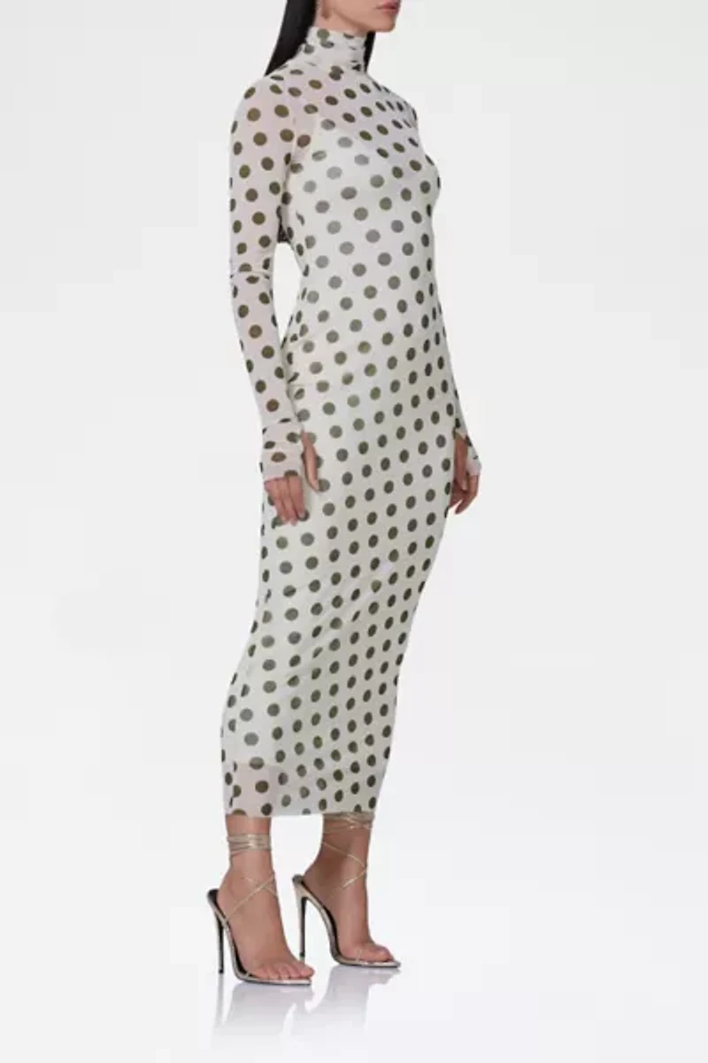 AFRM Shailene Birch Dot Mesh Bodycon Midi Dress