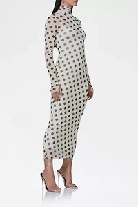 AFRM Shailene Birch Dot Mesh Bodycon Midi Dress