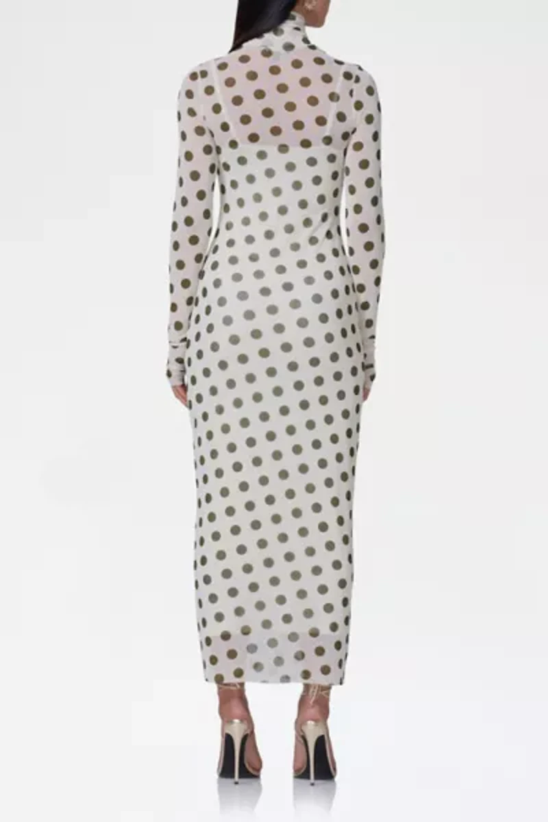 AFRM Shailene Birch Dot Mesh Bodycon Midi Dress