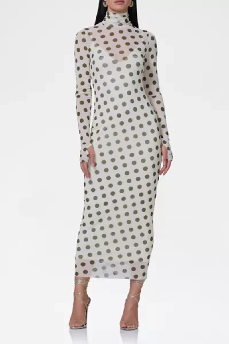 AFRM Shailene Birch Dot Mesh Bodycon Midi Dress