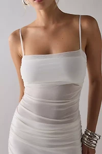 AFRM Jennan Gardenia Ruched Sheer Illusion Mesh Tank Maxi Dress
