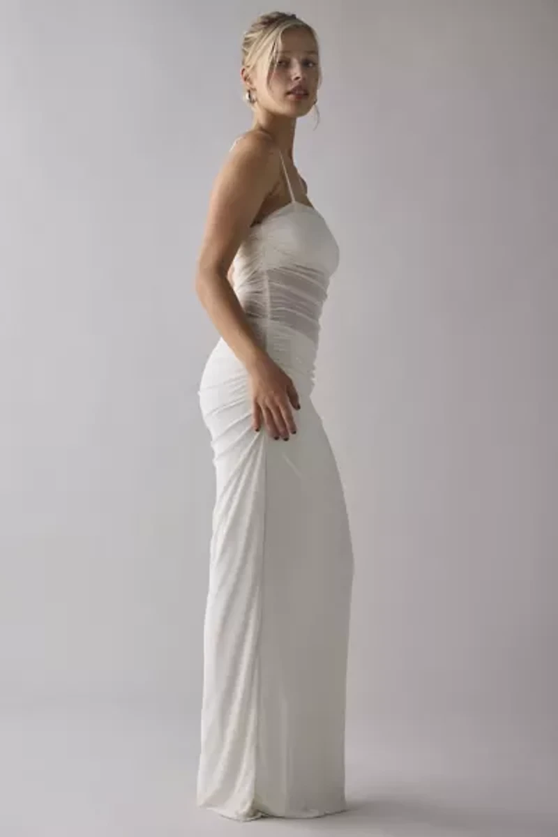 AFRM Jennan Gardenia Ruched Sheer Illusion Mesh Tank Maxi Dress