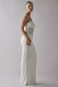 AFRM Jennan Gardenia Ruched Sheer Illusion Mesh Tank Maxi Dress