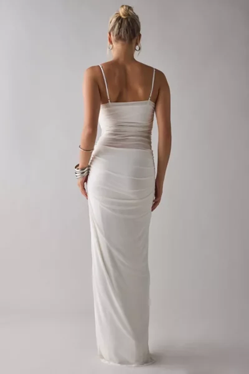 AFRM Jennan Gardenia Ruched Sheer Illusion Mesh Tank Maxi Dress