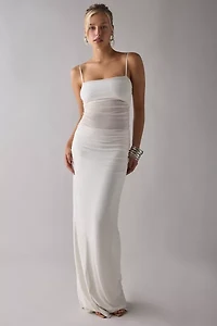 AFRM Jennan Gardenia Ruched Sheer Illusion Mesh Tank Maxi Dress