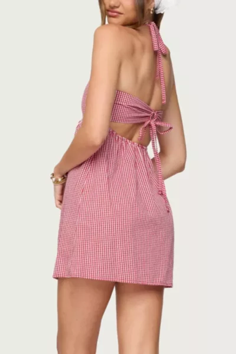Edikted Rina Gingham Halter Mini Dress