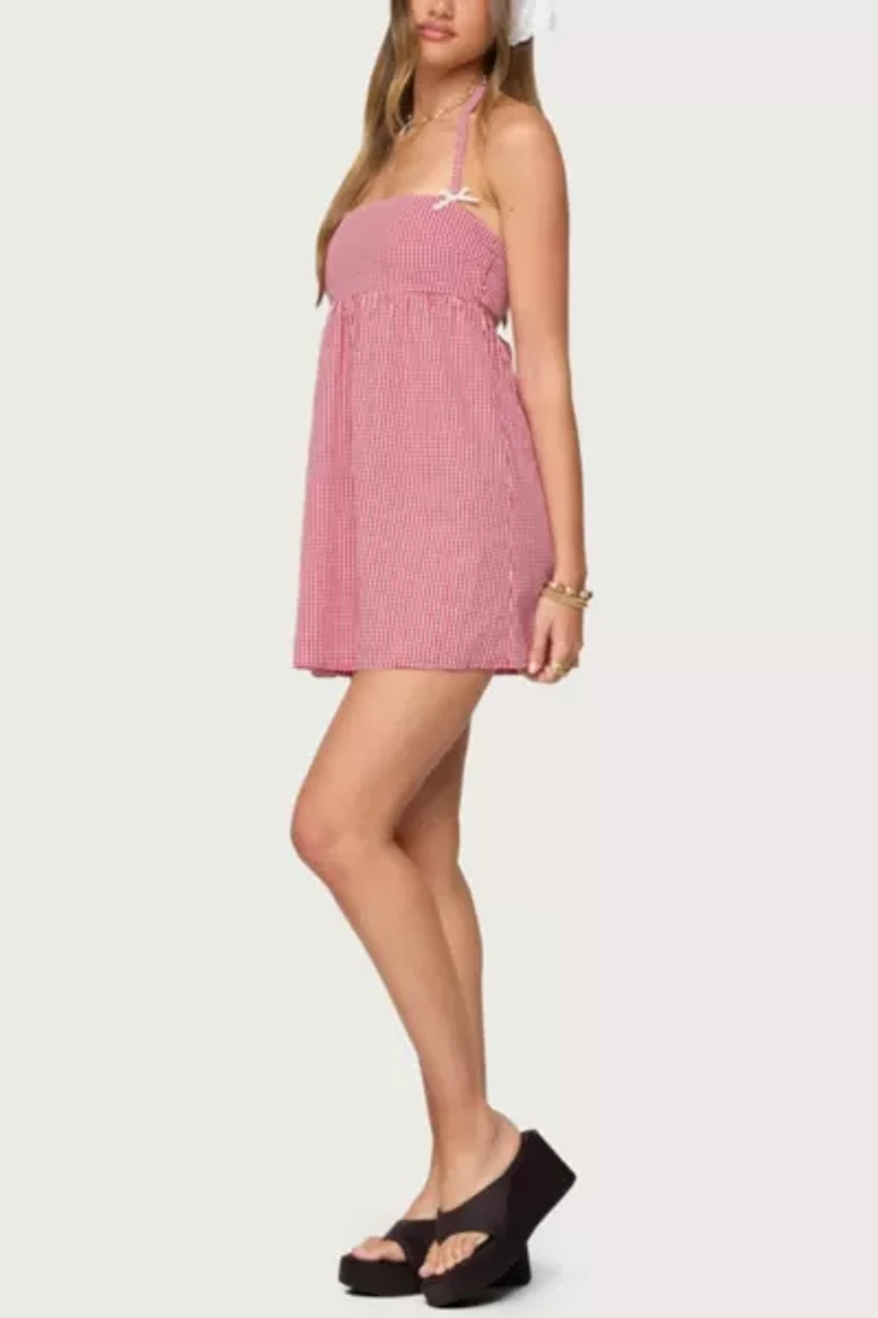 Edikted Rina Gingham Halter Mini Dress