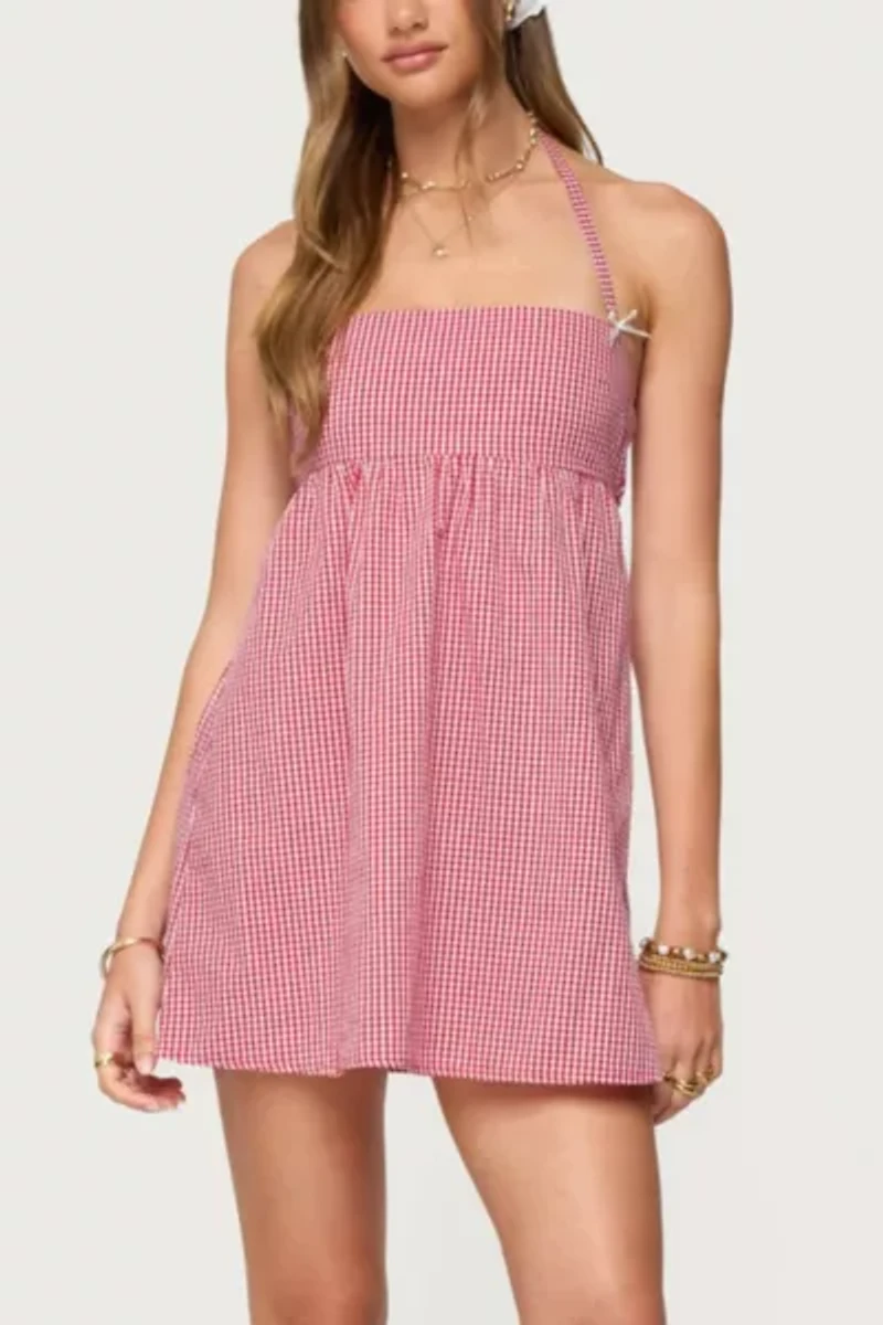 Edikted Rina Gingham Halter Mini Dress