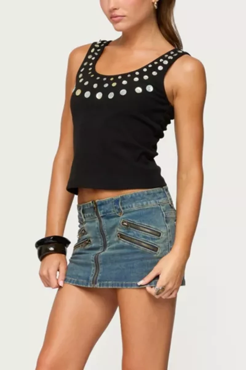 Edikted Ronan Zip Up Denim Mini Skort
