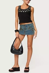 Edikted Ronan Zip Up Denim Mini Skort