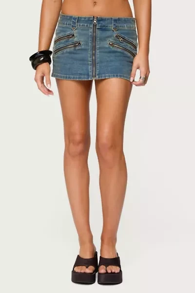 Edikted Ronan Zip Up Denim Mini Skort