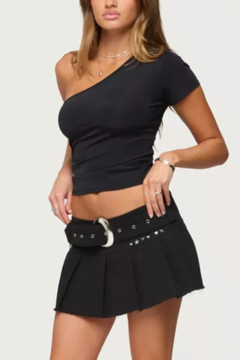 Edikted Kore Belt Pleated Denim Micro Skort