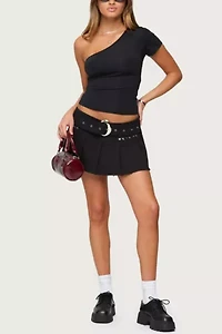 Edikted Kore Belt Pleated Denim Micro Skort