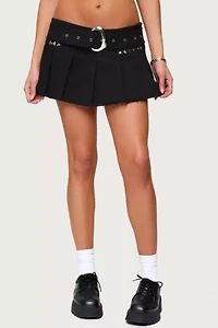 Edikted Kore Belt Pleated Denim Micro Skort
