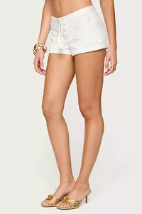 Edikted Trisha Tassle Eyelet Shorts