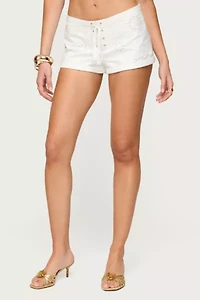 Edikted Trisha Tassle Eyelet Shorts