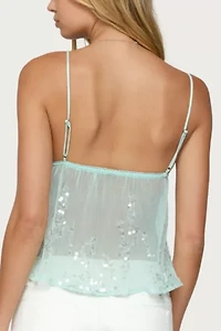 Edikted Sequin Sheer Mesh Babydoll Top
