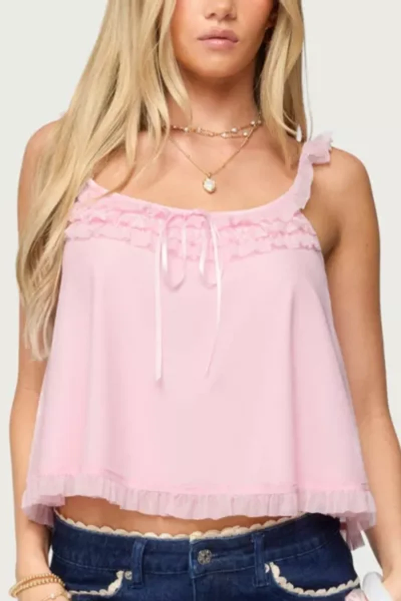 Edikted Ruffle Mesh Babydoll Tank Top