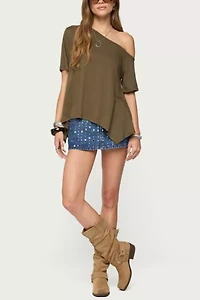Edikted Studded Grommet Denim Mini Skort