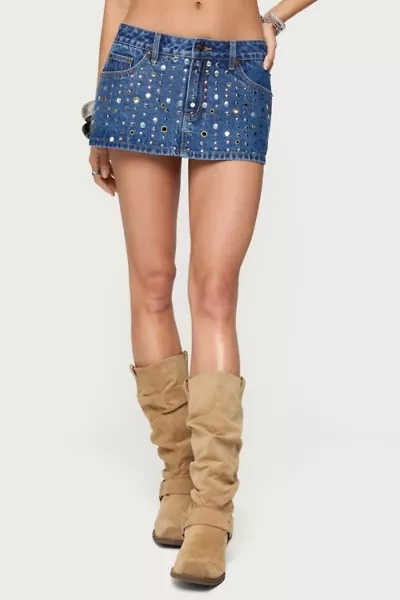 Edikted Studded Grommet Denim Mini Skort