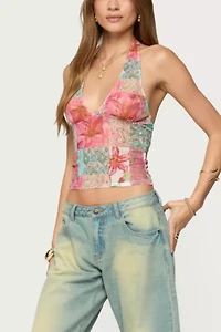 Edikted Catie Printed Mesh Halter Top
