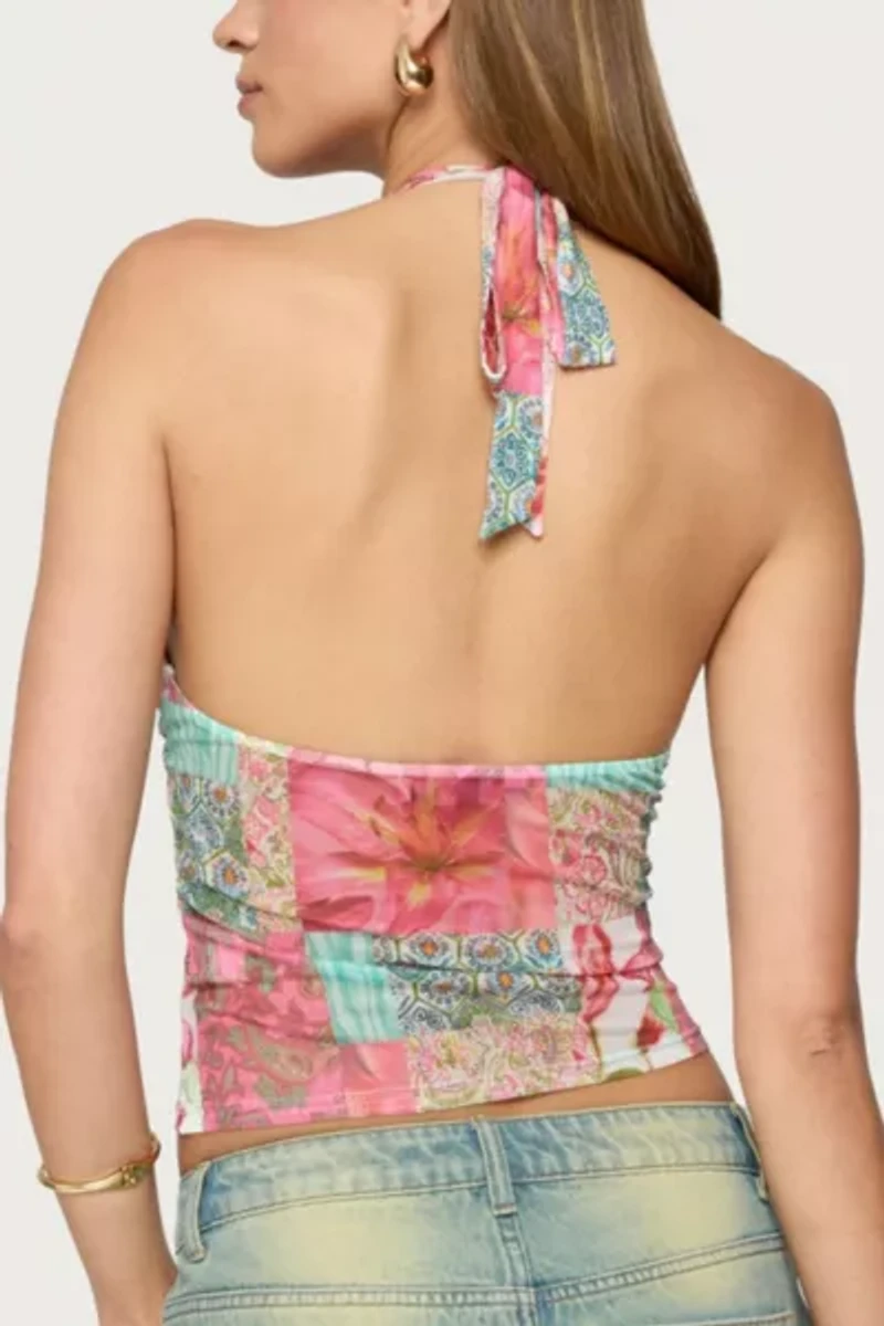 Edikted Catie Printed Mesh Halter Top