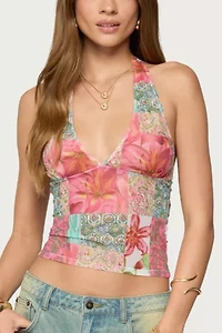 Edikted Catie Printed Mesh Halter Top