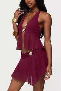 Edikted Sea Star Asymmetric Chiffon Mini Skirt